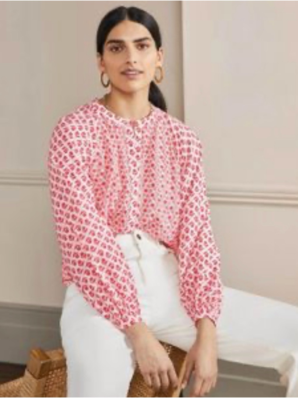 Boden Women's Red Patterned Long-Sleeve Blouse